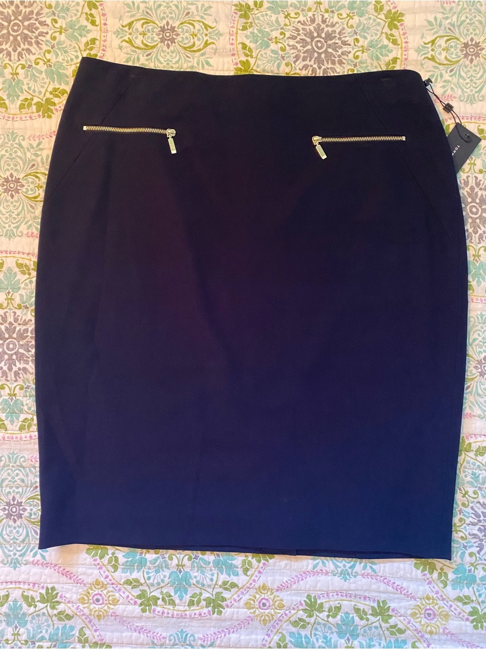 Tommy Hilfiger navy blue Pencil Skirt with Gold Zip Accents